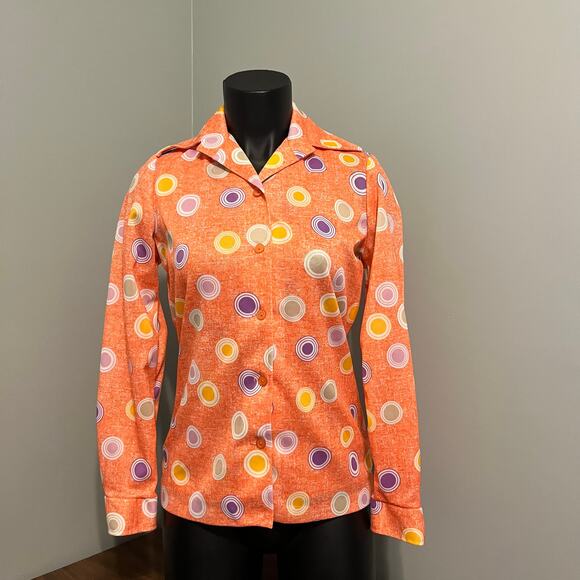 Vintage 70s Shirt Set Small Polka Dot Tank Button Down Long Sleeve Pastel - Picture 3 of 16